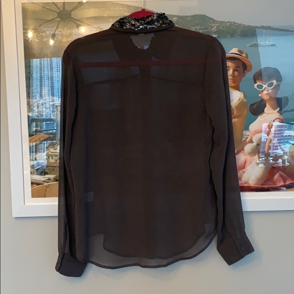 💕HP💕Wyatt Grey sequin collar sheer button down blouse - Picture 13 of 16